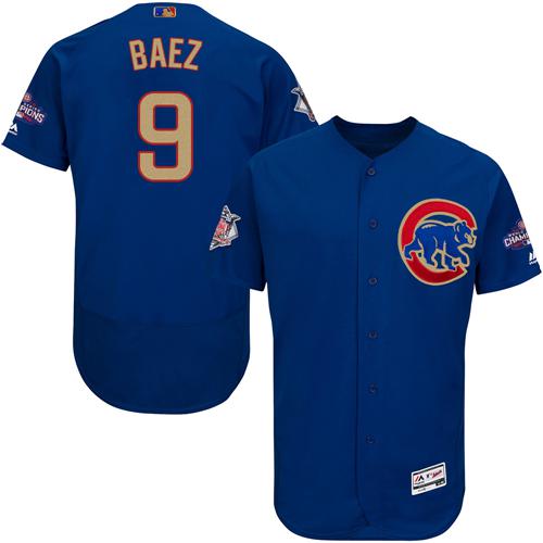 Cubs #9 Javier Baez Blue Flexbase Authentic Gold Program Stitched MLB Jersey - Click Image to Close